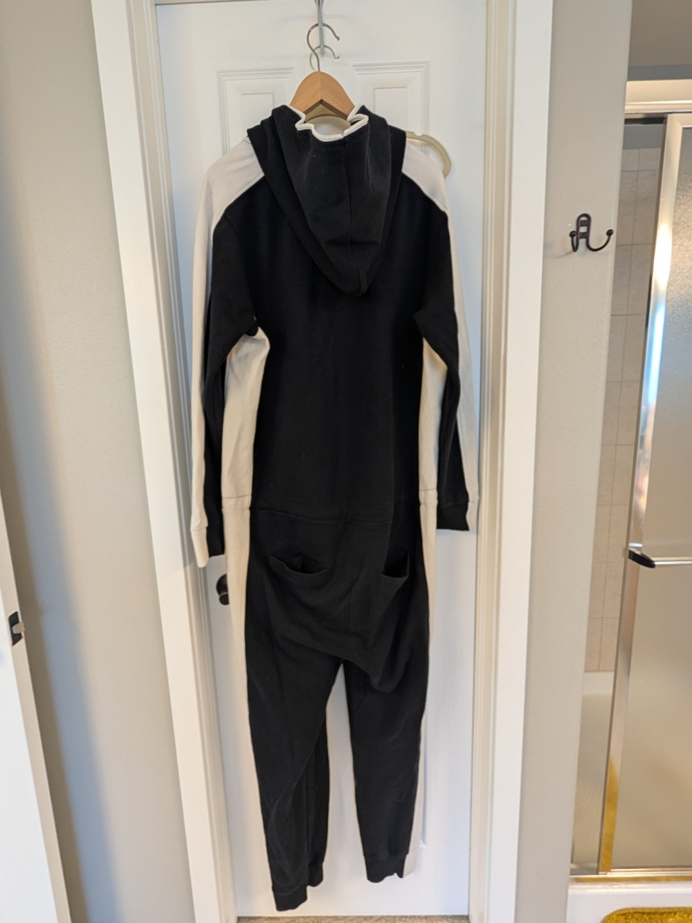 Black and Cream Men's Jumpsuit - Cozy Hooded One-Piece